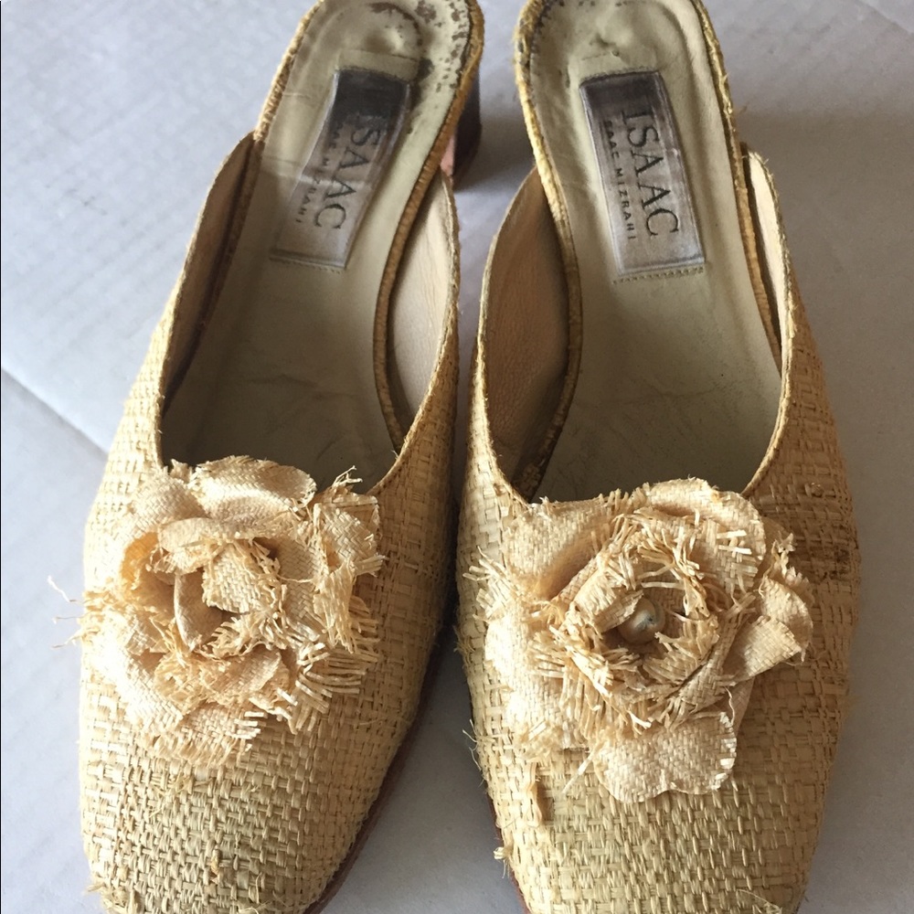 ISAAC MIZRAHI - SAKS FIFTH AVE Raffia Straw Mules - - Picture 3 of 8